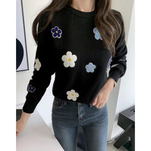 Flower Embroidery Pullover Sweater