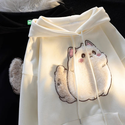 Cartoon Embroidery Fluffy Kitty Cat Sweatshirt Hoodie