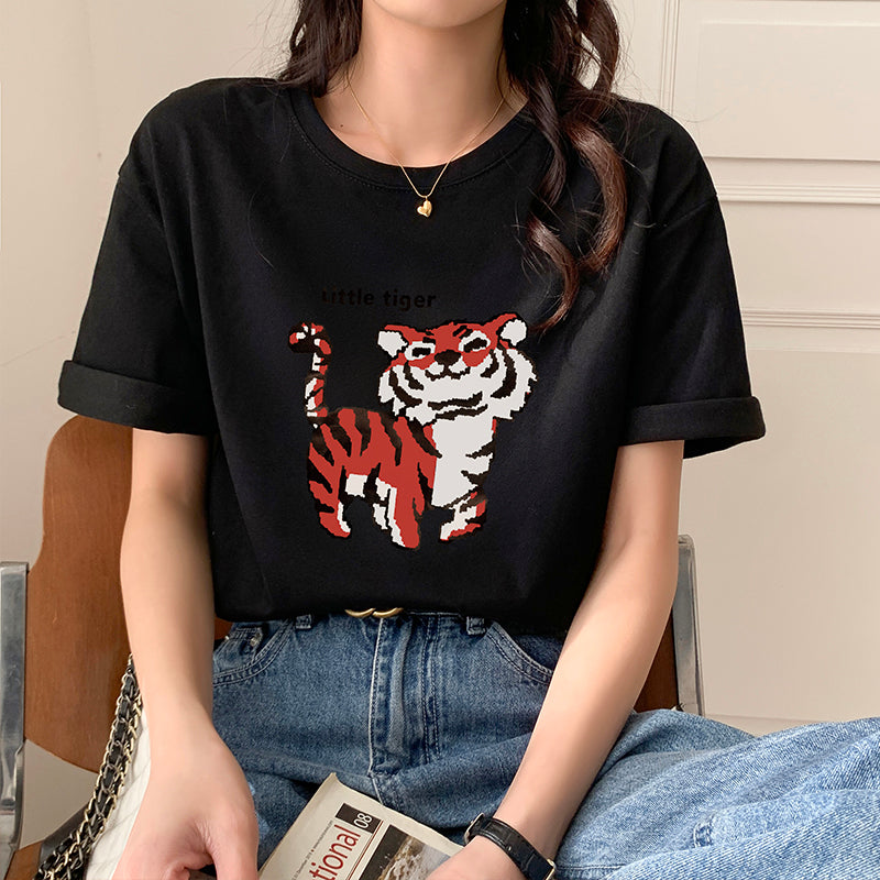 Kawaii Little Tiger Letter Print T-Shirt