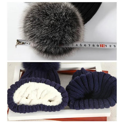 Winter Knit Beanie Hat Warm Fur Pom Pom