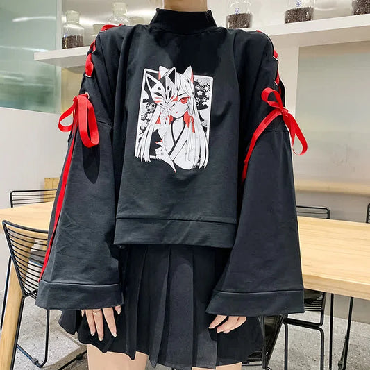 Harajuku Fox Girl Ribbon Sweatshirt