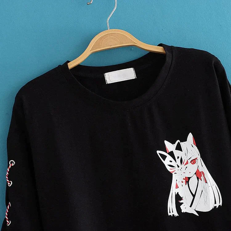 Masked Fox Girl Letter Print Loose T-Shirt