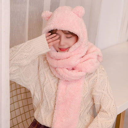 Kawaii Cute Bear Ears Warm Hat Scarf
