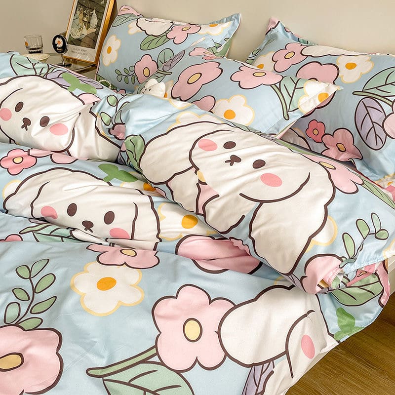 Kawaii Flowers Bunnies Bedding Sets