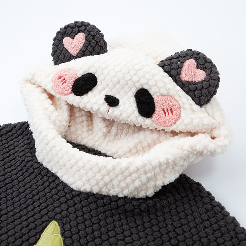 Cartoon Panda Plush Letter Hooded Pajamas Set