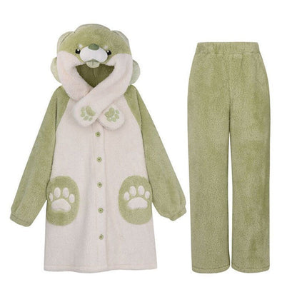 Cartoon Cabbage Puppy Hooded Jumpsuit Pajamas Set