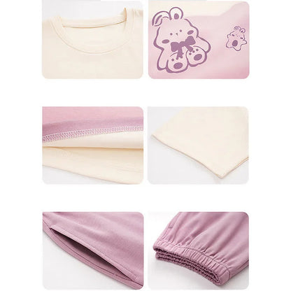 Cartoon Bunny Letter Print Colorblock Summer Cotton Pajamas Set