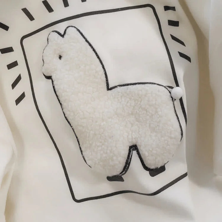 Kawaii Cartoon Alpaca Embroidery Loose T-Shirt