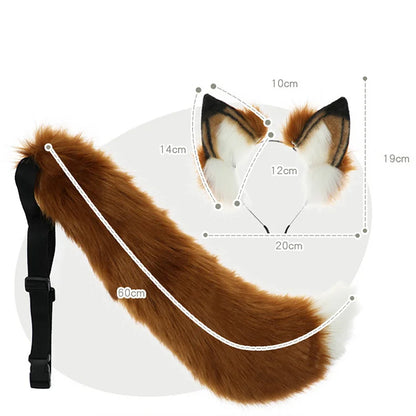 Two Piece Set Fox Ears Tail Headband Cosplay Costume Accessory