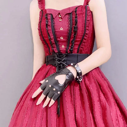Love Heart Hollow Out Buckle Gloves