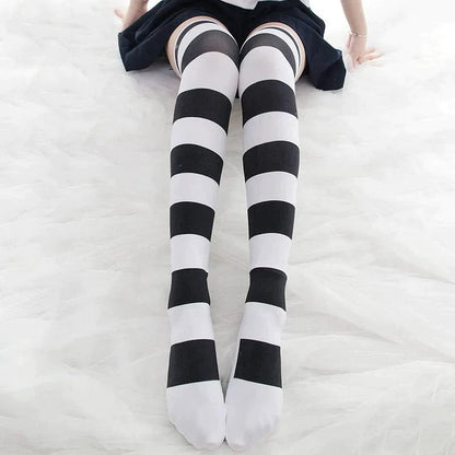 Striped Kitty Paw Velvet Stockings Long Over the Knee