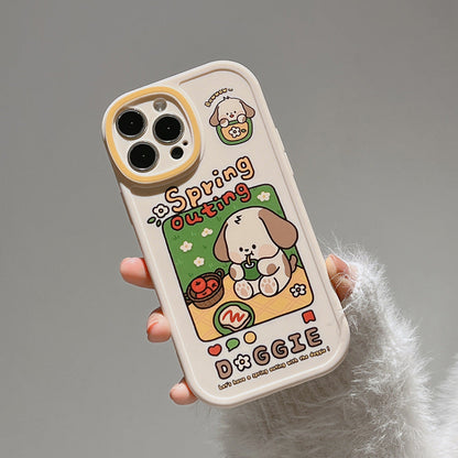 Kawaii Cartoon Spring Picnic Puppy iPhone Case