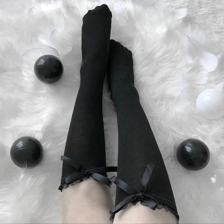 Sexy Cute Fishnet Hollow Bowknot Black Stockings